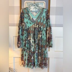 Kate and Lily Floral Bohemian Babydoll Paisley V-Neck Dress Size 6